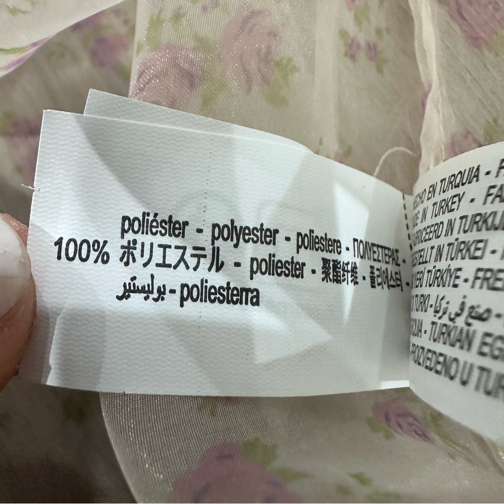 Zara organza sheer floral oversized collared button down small white pink - Picture 8 of 8